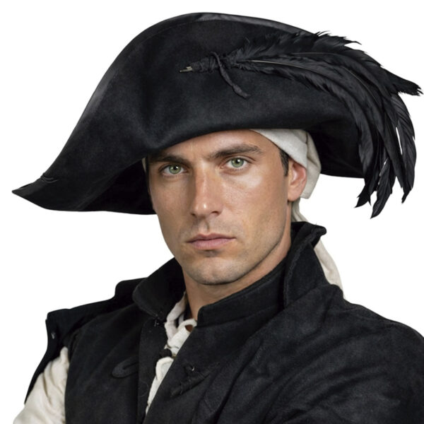 Captain Teague Black Hat with Feathers - Splitleather