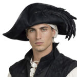 Captain Teague Black Hat with Feathers - Splitleather