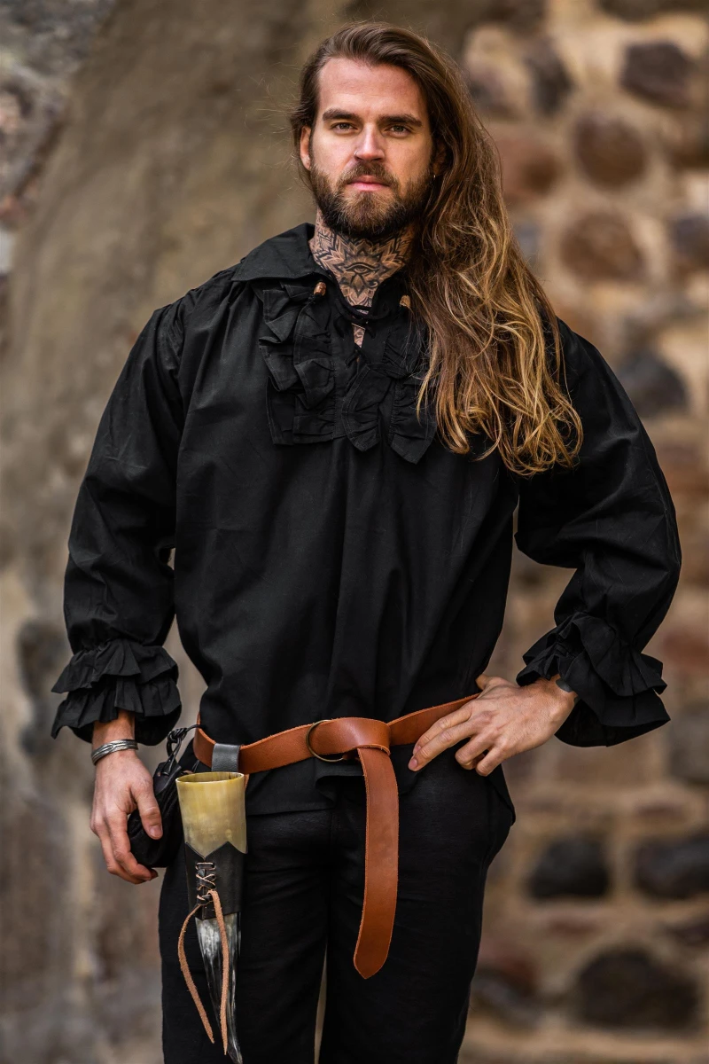 Camisa de pirata con volante "Dracula" Negro