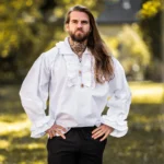 Camisa de pirata con volante "Drácula" Blanco