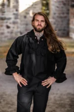 Camisa de pirata con volante "Drácula" Negro - Imagen 3